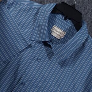 Marmot Shirt Mens Extra Large Blue White Striped Short Sleeve Button Down M16075